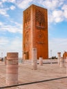 Vertical shot of the historical landmark of Tour Hassan tower in Rabat, Morocco Royalty Free Stock Photo