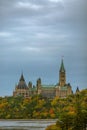 Vertical shot of historical Parliament Hill building in Ottawa, Canada on blue sky background Royalty Free Stock Photo