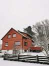Vertical shot of a house with a fence in Larvik, Norway in winter Royalty Free Stock Photo