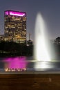 Vertical shot of Houston Hermann park conservancy Mcgovern lake at night in Texas Royalty Free Stock Photo