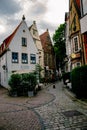 Vertical shot of a hstoric corner in Schnoor, Bremen, Germany