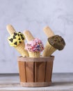 Vertical shot of ice cream odifferent flavors in waffle cones Royalty Free Stock Photo