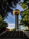 Vertical shot of the iconic Sunsphere truss at the Worlds Fair Park in Knoxville, Tennessee