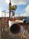 Vertical shot of an industrial site, geotechnical drilling rig