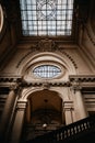 Vertical shot of the inside of a historic building with beautiful sculptures in Roubaix, France