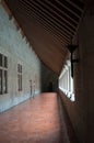 Vertical shot of the inside of a historical buiding in Guimaraes, Portugal