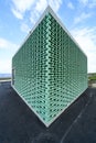 Vertical shot of an interesting modern angular public restroom building in Norway Royalty Free Stock Photo