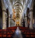 Vertical shot of the interior of the Cathedral of St. Michael and St.Gudula in Brussels, Belgium Royalty Free Stock Photo