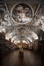 Vertical shot of the interior of Strahov Library in Prague, Czechia.