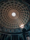 Vertical shot of the interior view of the coffered concrete dome of the Pantheon Temple, Rome, Italy Royalty Free Stock Photo