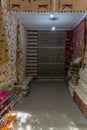 Vertical shot of the interiors of a Moroccan carpet shop