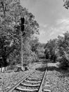 Vertical shot of the Jingmen railway from Beijing to Mentougou in a grayscale