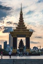 Vertical shot of King Father Norodom Sihanouk statue at sunset, Cambodia