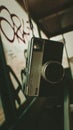 Vertical shot of a Kodak instamatic 233 film camera Royalty Free Stock Photo