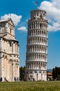 Vertical shot of the Leaning Pisa tower in the daytime