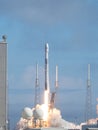 Vertical shot of the liftoff of Falcon 9 with the Starlink 4 payload Royalty Free Stock Photo