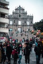 Vertical shot of the lonely ruins of St Paul's in Macau in cloudy sky background