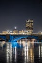 Vertical shot of the Longfellow Bridge with the background of the cityscape of Boston Royalty Free Stock Photo