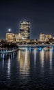 Vertical shot of the Longfellow Bridge with the background of the cityscape of Boston Royalty Free Stock Photo