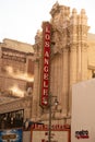 Vertical shot of Los Angeles Theatre Building in Los Angeles, California with blue sky