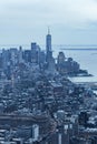 Vertical shot of lower and midtown Manhattan at blue hour, One World Trade Center as the focus Royalty Free Stock Photo