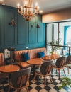 Vertical shot of the luxurious interior of a cafe bakery in Ho Chi Minh City, Vietnam