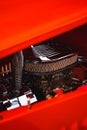 Vertical shot of luxurious red car engine Royalty Free Stock Photo