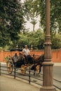 Vertical shot of a man riding a carriage in Seville, Spain