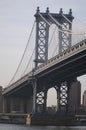 Vertical shot of Manhattan Bridge above the East River. New York, USA, Royalty Free Stock Photo