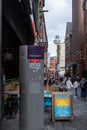 Vertical shot of Mathew Street with the Cavern Club sign in Liverpool Royalty Free Stock Photo