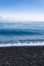Vertical shot of Mavra Volia beach on the Greek island of Chios in Greece Royalty Free Stock Photo