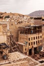 Vertical shot of the medieval buildings in the Fez city, Morocco Royalty Free Stock Photo