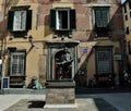 Vertical shot of a memorial house of Giacomo Puccini with his statue in Lucca Italy Royalty Free Stock Photo