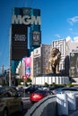 A vertical shot of the MGM golden lion statue