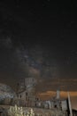 Vertical shot of milky way in the sky in The Abandoned Sao Domingos Mine in Portugal Royalty Free Stock Photo