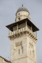 Vertical shot of the minaret of the Dome of the Rock in Jerusalem, Israel