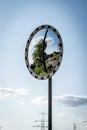 Vertical shot of mirror road sign in the street