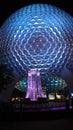 Vertical shot of Mission Space at EPCOT at night