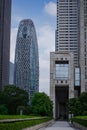 Vertical shot of the Mode Gakuen Cocoon Tower in Tokyo, Japan Royalty Free Stock Photo