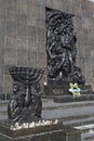 Vertical shot of the Monument to the Ghetto Heroes in Warsaw, Poland