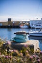 Vertical shot of the moored rope of the ship Royalty Free Stock Photo