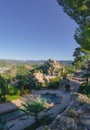 Vertical shot of the Moorish star shape fountain at Jativa medieval castles in Valencia Spain