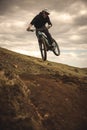 Vertical shot of a mountain biker