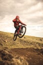 Vertical shot of a mountain biker