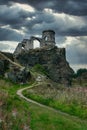 Vertical shot of the Mow Cop Castle under a cloudy sky in England, the UK Royalty Free Stock Photo