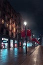 Vertical shot of the Nanjing Road pedestrian street at night in Shanghai, China.