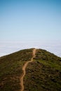 Vertical shot of a narrow footpath on a slope of a hill under the blue sky Royalty Free Stock Photo