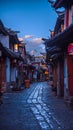 Vertical shot of the narrow streets in Lijang, China