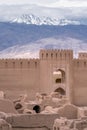 Vertical shot of narrow streets and walls of ancient persian city built from mud bricks. Rayen Citadel, Mahan, Iran