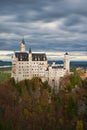 Vertical shot of the Neuschwanstein Castle surrounded by high trees in cloudy weather